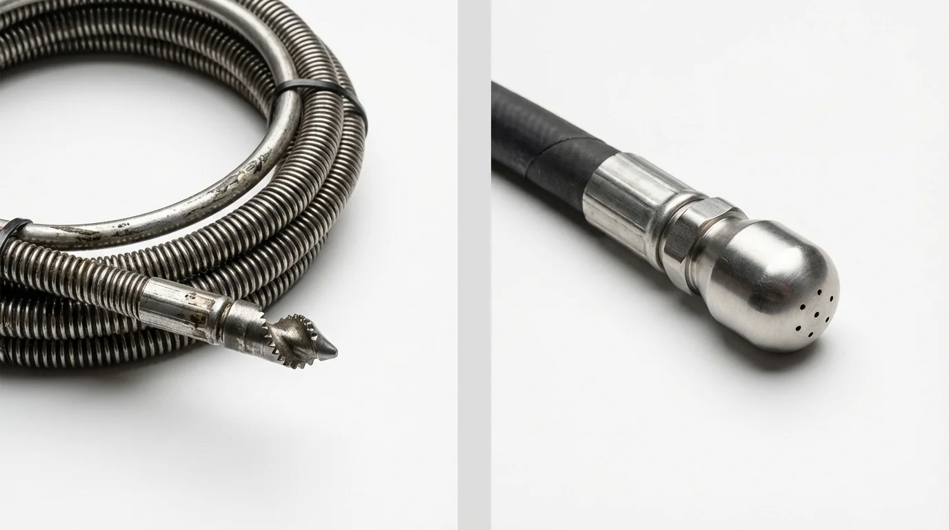 Drain snake cable and hydro jetting nozzle used for drain cleaning in Peridot, AZ