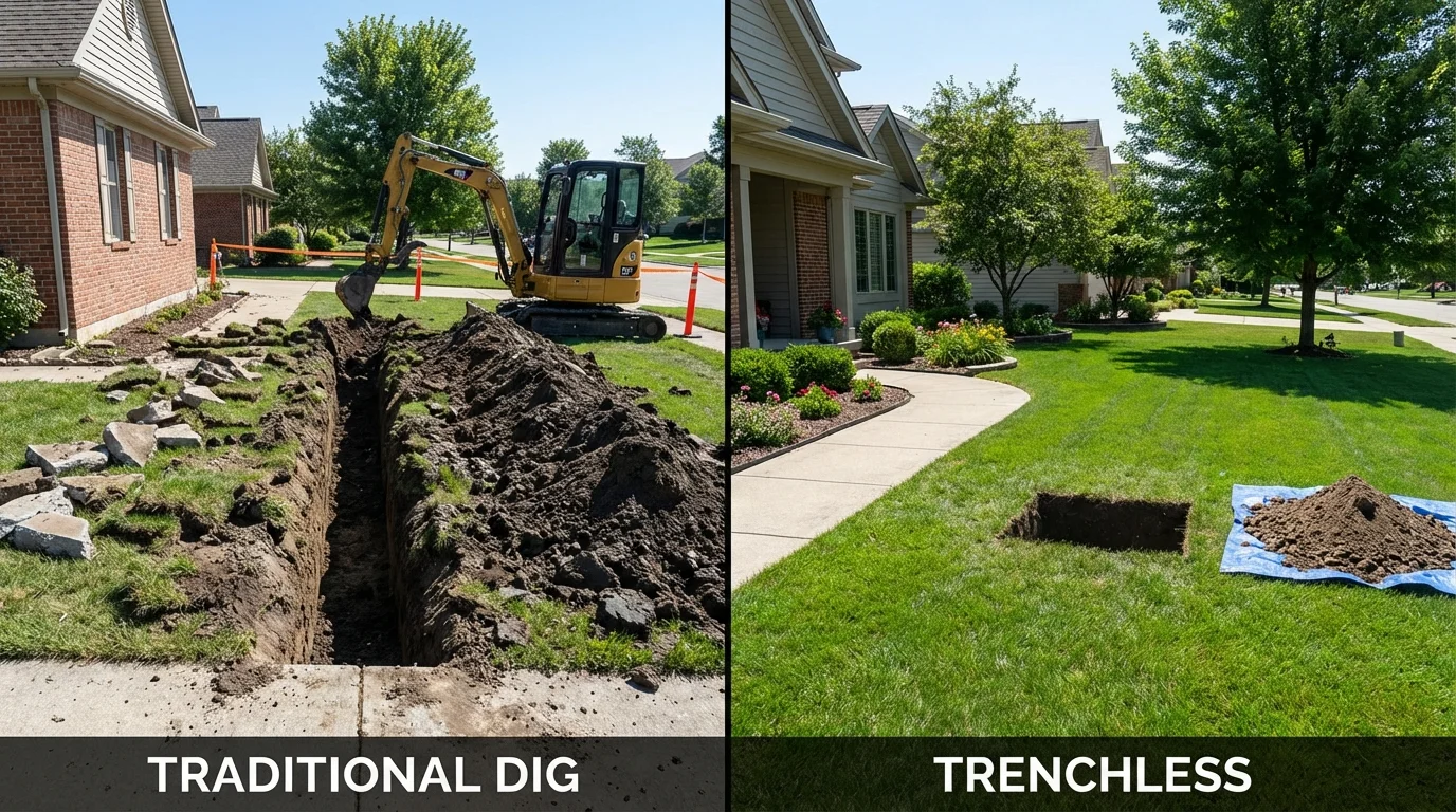 Trenchless sewer repair with minimal yard damage versus traditional excavation in Peridot, AZ